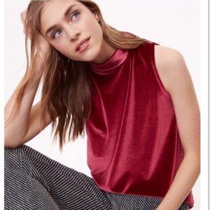 Ann Taylor LOFT Red Velvet Mock Neck Swing Shell